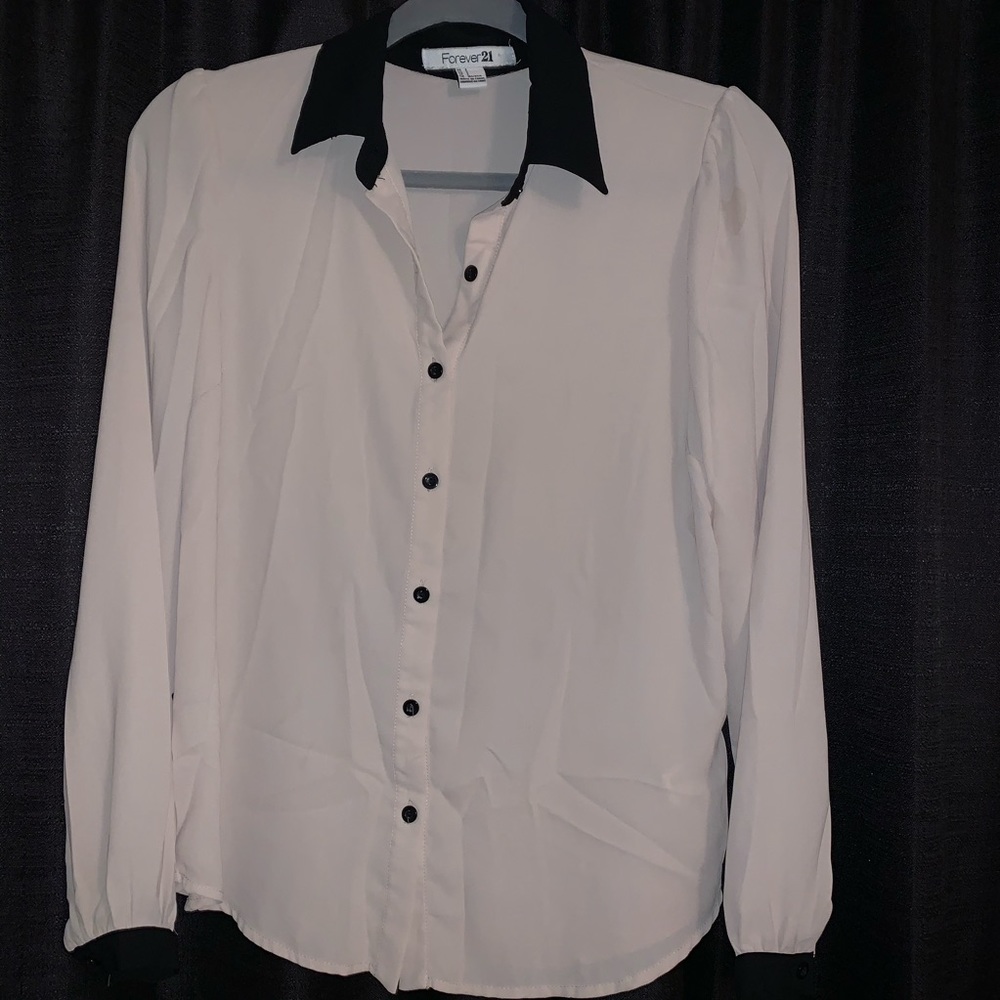 Nude & black button up blouse